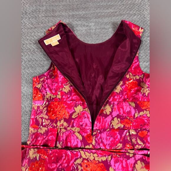 Michael Michael Kors Women’s Sheath Dress Floral Sleeveless Gold Buttons Zipper - Picture 8 of 12